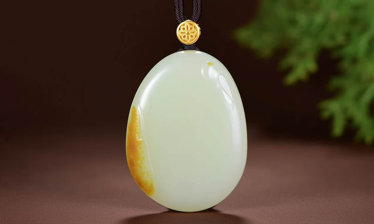 和田玉配金吊坠图片