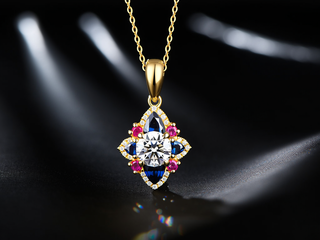 黄金镶宝石吊坠图片