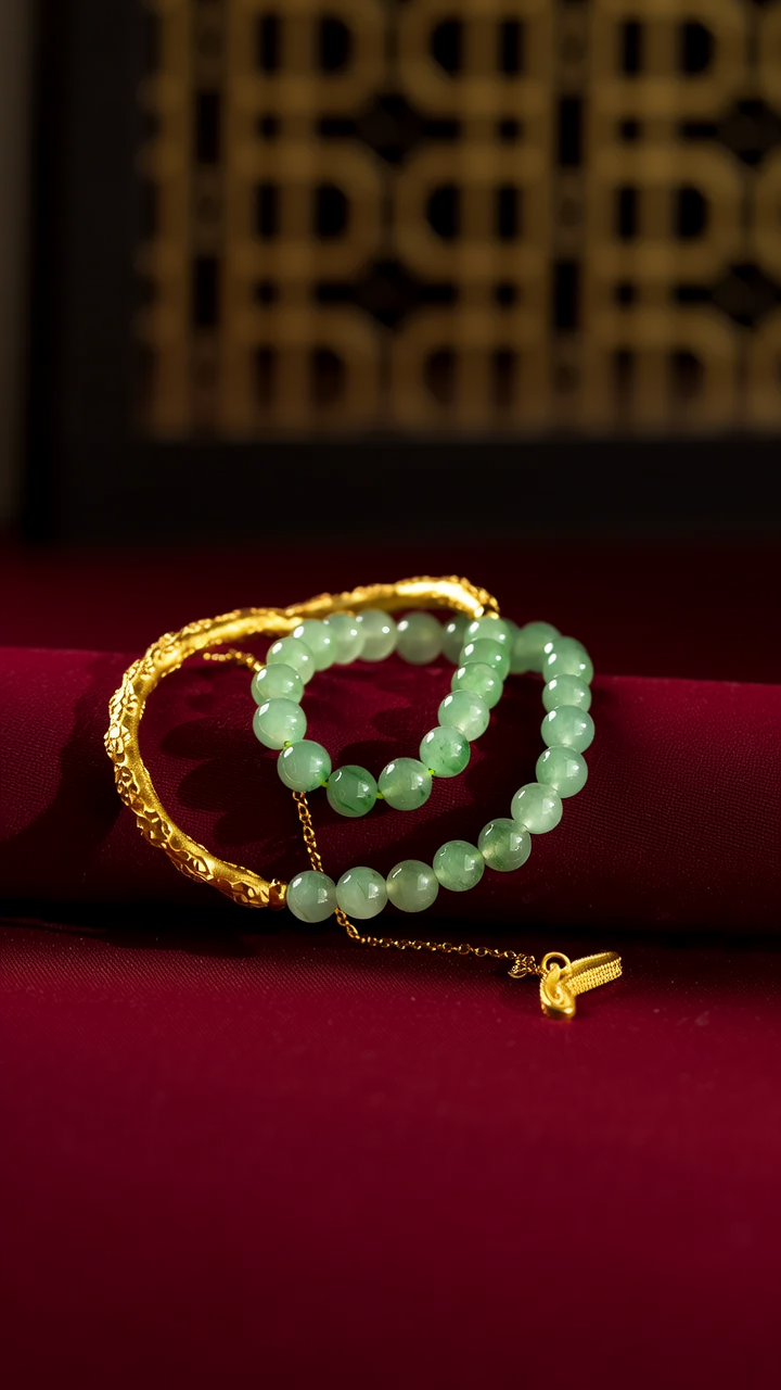 黄金配玉珠手链图片