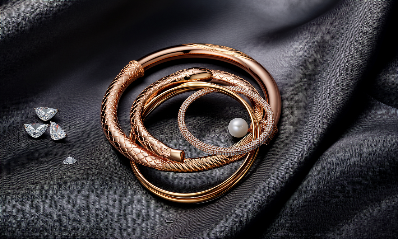 金手镯叠戴图片大全